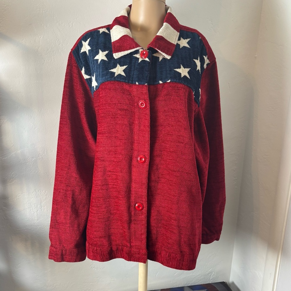Cold Water Creek Patriotic Red Star Patterned Jacket USA